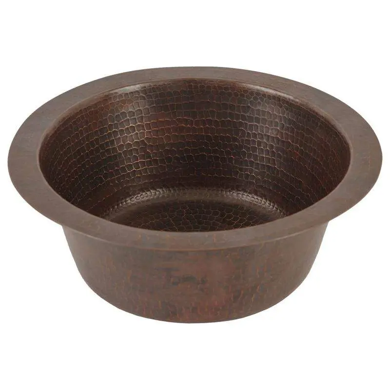 12" Round Hammered Copper Bar Sink w/ 2" Drain Size