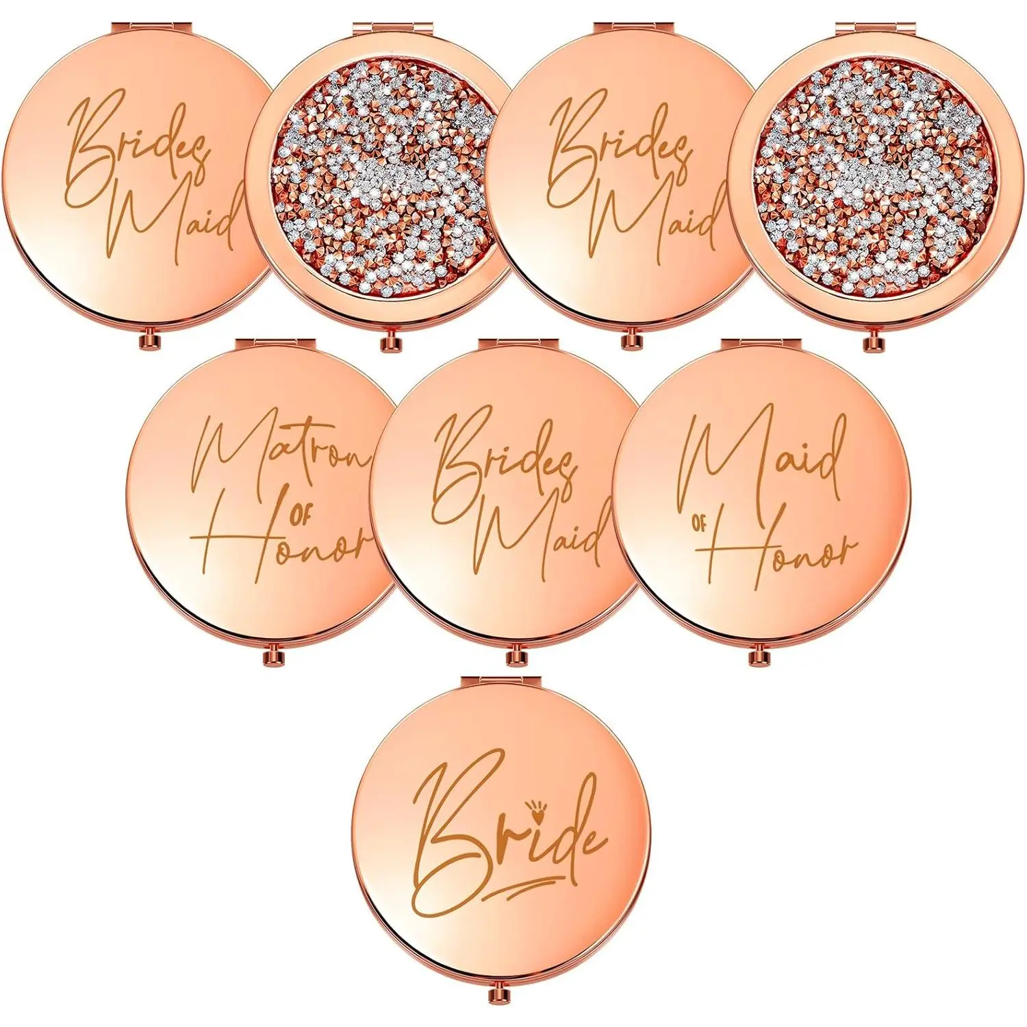 Roowest 8 Pieces Bridesmaid Mirrors Bride Bridesmaid Gifts Magnifying Compact Makeup Mirror Handheld Pocket for Bridal Shower Gifts Wedding(Rose Gold) Multicolor