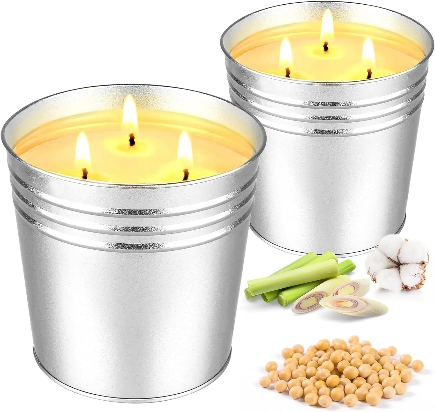 2-Pack Citronella Outdoor 3-Wick Soy Wax Candles, 17 oz Large Size, Long Burn Up to 180 Hours, Ideal for Yard Garden & Camping (2 Candles for Home Supplies Use), Two Candles