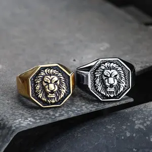 GTHIC Fierce Lion Stainless Steel Animal Ring for Men Animal Jewelry