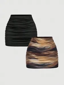 Women's Casual Ruched Tight Mini Skirt Set, Halloween Costume, Vacation, 2000s Style Aesthetic Clothing, Theater Wear