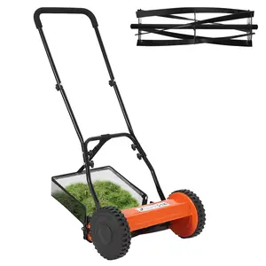 14 Inch Push Reel Lawn Mower 5 Blades Manual Push Mower No Motor, 0.6-1.75 in Adjustable Cutting Height, Walk-Behind Lawn Mowers with Grass Catcher Bag Sponge Grip & Steel Build