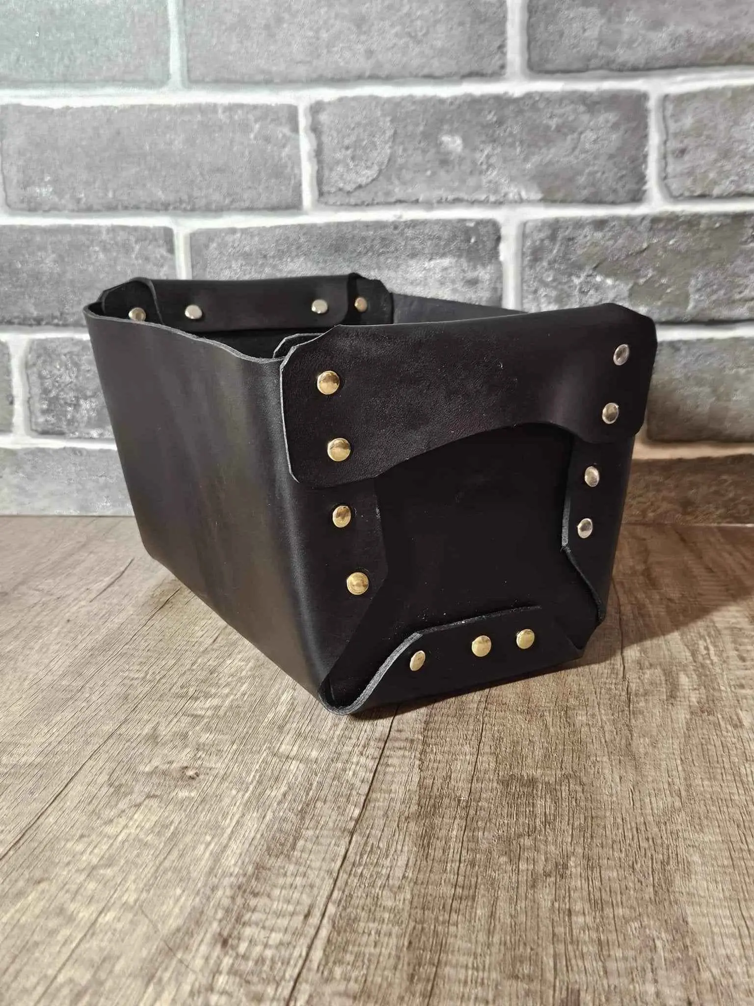 Black Leather Basket Organizer