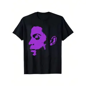 Prince side-profile T-shirt, handsome men's side-profile printed T-shirt, men's round-neck T-shirt