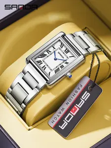Sanda Hot Selling Couple Watch Fashion Square Roman Numeral Quartz Waterproof Wristwatch, Stylish Lovers' Timepiece Modern waterproof watch for Him & Her