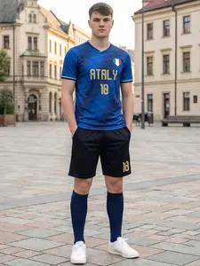2026 Italian Style Soccer Jersey Set, Quick-Dry Breathable Sports Wear, Classic Blue, Fan Exclusive Match Day