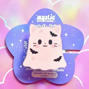 Ghost Cat Phone Grip Kawaii Magnetic Ring Sparkle MagSafe Compatible Stand Adapter Ring for Secure Handling & Video Calls Compact & Durable Design