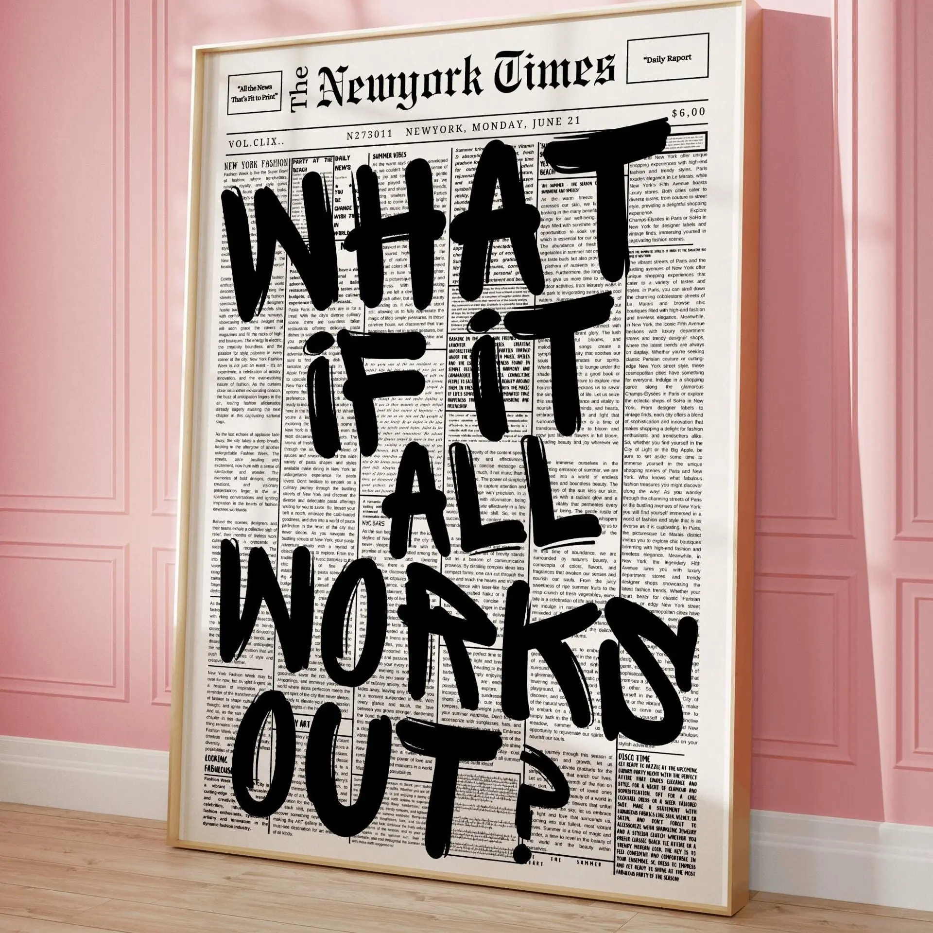 Waterproof Unframed Wall Art Prints - Unframed Style Trendy Designs: Black Newspaper Positive Quote, Retro Bar Cart, High Heels, Magazine Cover Manifestation, Boxing - Girly Fashion Home Decor for Nursery Decor, Kid Room, Wardrobe Decoration, Water Proof,