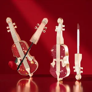 Violin Shape Makeup Set, Matte Velvet Air Lip Gloss & Long Curl Mascara, Long-Lasting Moisturizing Lipstick, Waterproof Sweatproof Natural Mascara Gift Box
