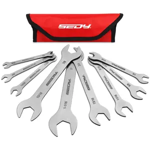 9-Piece Super Thin Open-End Wrench Set, SAE 1/4"-1-1/16" CR-V 3 mm Thickness Slim Wrench Set for Tight Spaces, Nickel Plated Flat Wrenches with Rolling Storage Pouch