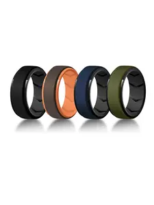 4 Pack Mens Silicone Wedding Bands, 8mm Wide Rubber Wedding Rings, Hypoallergenic Breathable Men's Silicone Ring for Him, Multi Colors Active Sport Fitness Size 7-15