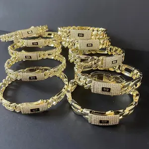 New hip hop Cuban bracelet Monaco hip hop bracelet, 14K gold-plated copper, unisex, available for wholesale.