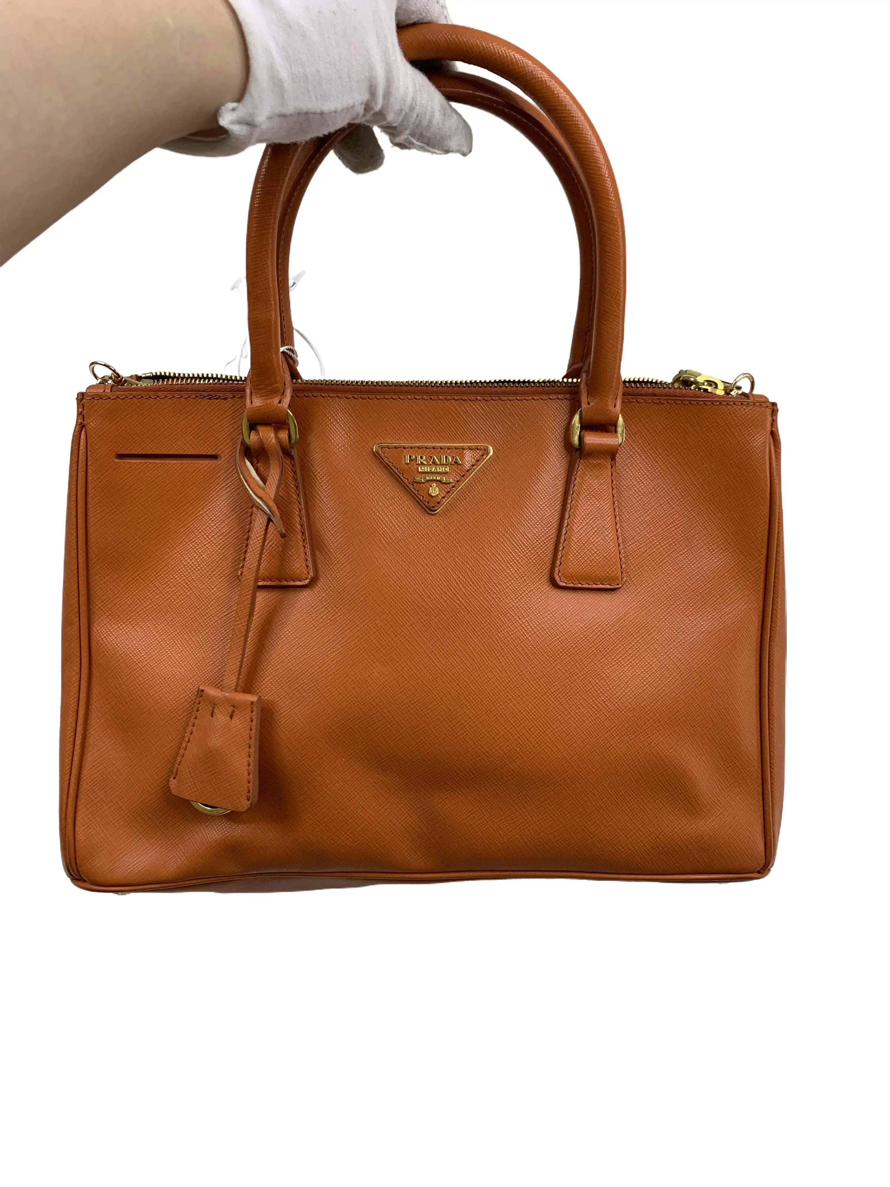 Pre-owned PRADA Orange Saffiano Leather Double Zip Handbag/FYWJ02804030/4030