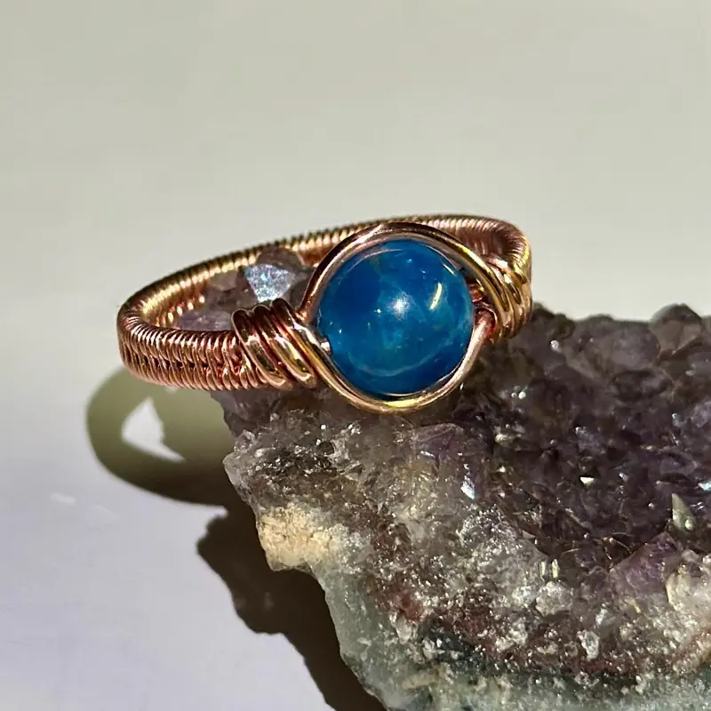 Copper and Blue Apatite Wire Wrapped Ring Copper and Blue Apatite Wire Wrapped Ring