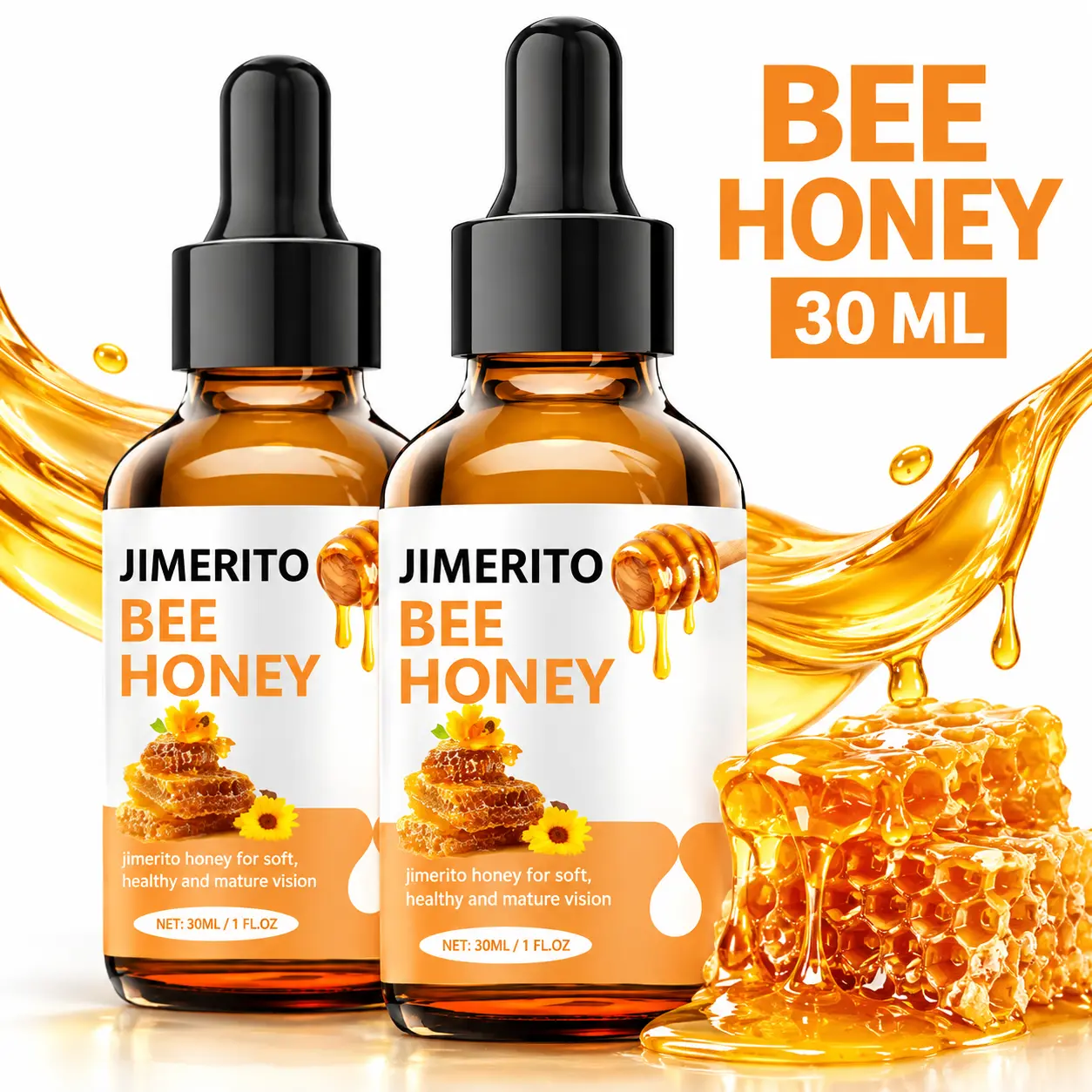 Jimerito Honey Eye Care Drops with Honey Extract, Glycerin and Panthenol, Daily Eye Care Solution, 30 mL / 1 fl oz