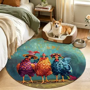 Trendy Chicken Print Mat, Lightweight and Portable, Soft and Comfortable, High Aesthetic Felt Mat, Round Rug for Living Room and Dining Room