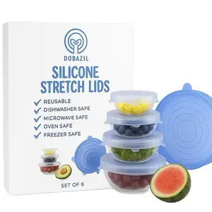 Dobazil Reusable Silicone Stretch Lids Set of 6 Dishwasher Safe Microwave Oven Freezer Safe Food Storage Containers