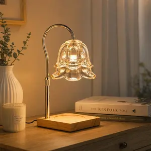 Gold Floral Pattern Candle Warmer Lamp with Timing Function & Height Adjustable Stand, Flameless Fragrance Wax Lamp, Practical & Decorative Home Ornament