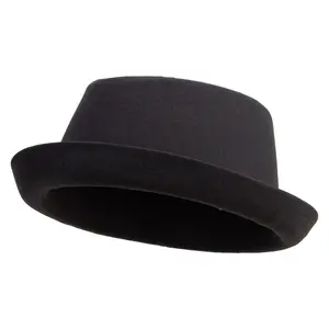 Big Size Polyester Linen Mixed Porkpie Upbrim Fedora