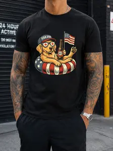 USA 250 Patriotic Beer Dog Graphic Tee Vintage Washed Cotton T Shirt For Men Women 4th Of July Casual Streetwear Tee