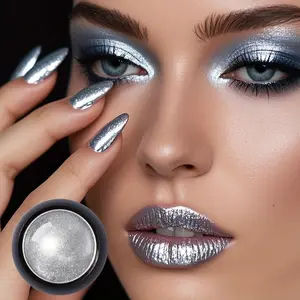 1 PC Silvery Nail Eye Shadow Mixed Magic Mirror Powder Glitter + 1 Brush Metallic Texture Gothic Style Futuristic Mechanical Cosmetic Makeup Eyeshadow Powder for Facial Decoration Can be Used with Eye Shadow and Lipstick