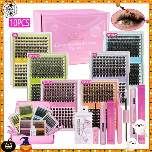 6 Boxes Eyelash Cluster Set D Curl Mixed Styles Eyelash Clusters, Complete Lash Extension Kit with Glue Tweezers Remover Clips, Beginner & Pro Use Eyelashes Extension Kit