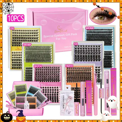 6 Boxes Eyelash Cluster Set D Curl Mixed Styles, Complete Lash Extension Kit with Glue Tweezers Remover Clips, Beginner & Pro Use, Eyelash Extensions Volume Cluster Lashes, Fluffy Volume Eyelashes, Volume Eyelash Clusters, DIY Eyelash Extensions
