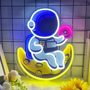 Astronaut on the moon LED Neon Light Decor Sign, Wall or Desktop Decorative Sign，for Home Room,Livingroom,Bedroom,Bar,Gathering,Party,Man Cave,Unique Decorative Gift for Friends Family Store Shop Business Sign, 5V2A USB Powered,10 Level Dimmable
