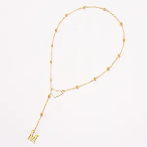 Hollow Heart Initial Necklace for Women | A–Z Letter Beaded Chain Choker, Stainless Steel Personalized Jewelry beach chocker