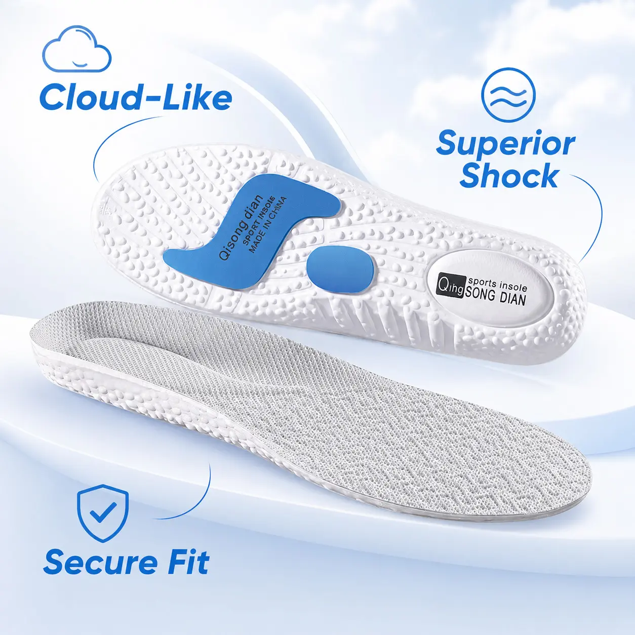 Unisex EVA Athletic Foam Insoles - Full-Length, Lightweight, Shockproof Gel Cushions, Neutral Arch Support, Heel Cushion Pad, Cooling Breathable Design for Running, Gym Workouts (Unisex Sizes)