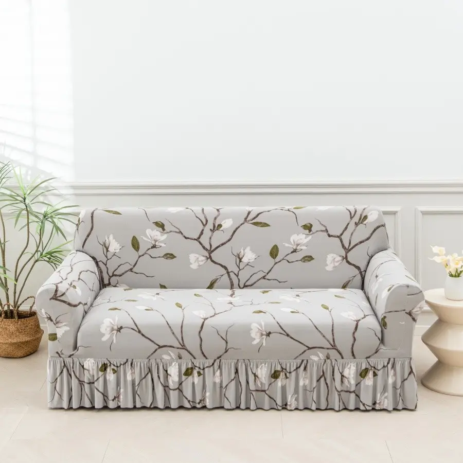 1pc Printed Skirted Sofa Cover Anti-Slip, Four-Season Decorative Sofa Couch Protector, Reusable Furniture Slipcover, Slipcover For Sofa, Couch Covers For Sofa, Home Decor Essentials