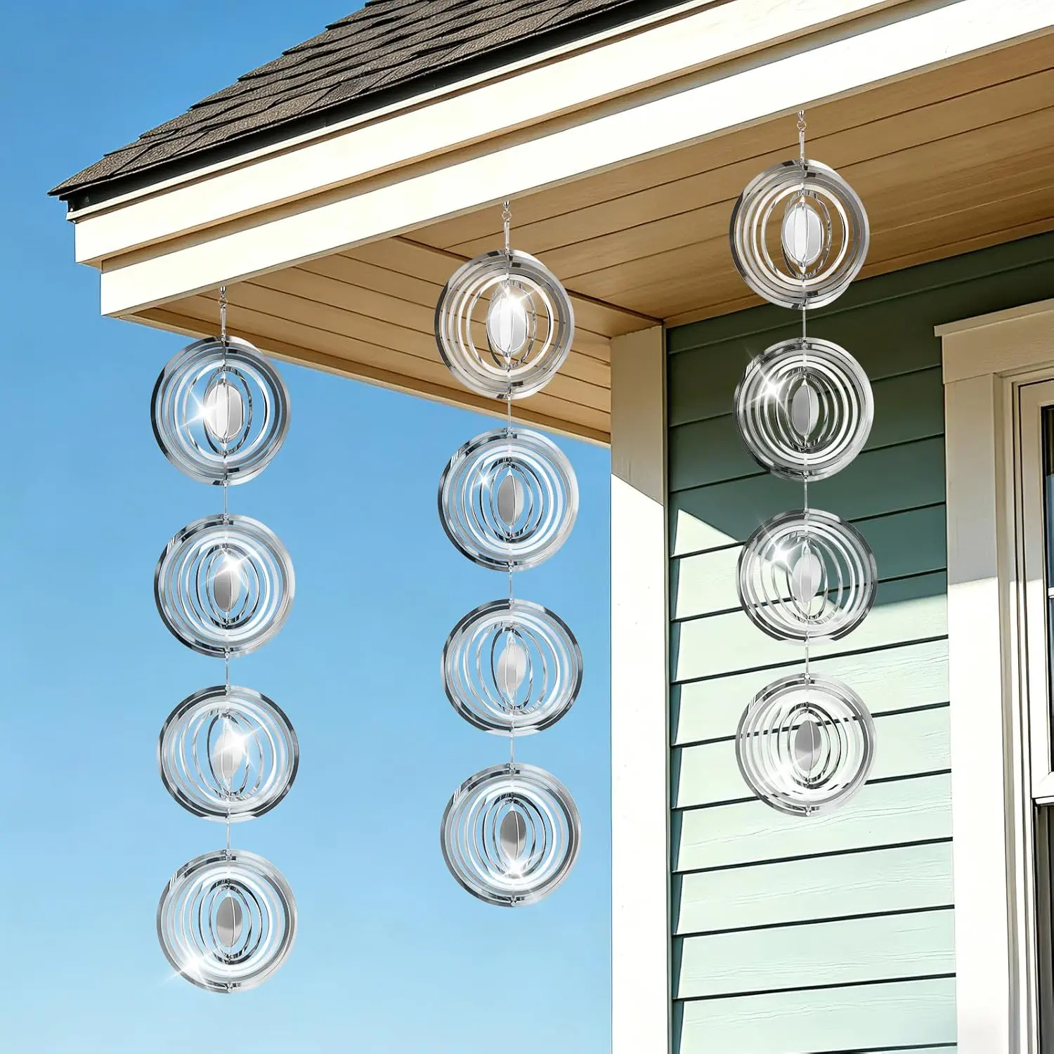 3 pack stainless steel reflective wind spinners. Bird scare reflectors keep birds away. Round pinwheels for yard and garden decor.