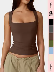 Women's Square Neck Sleeveless Layered Vest Basic Fitted T-Shirt, Casual Plain Minimalist Design, All Seasons Wear, Comfortable and Stylish Tops