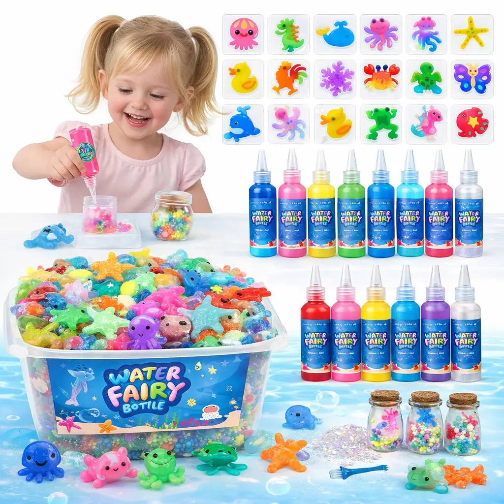 Craft Spot! 116PCS Moldable Glow-in-the-Dark Water Fairy Gel DIY Craft Toy Kit, 18 Molds, 100ml Gels for 150+ Sea Animals, STEM Sensory Set with Stickers, Kids’ Holiday/Birthday Gift for Creativity (Fits Bottles), Holidays