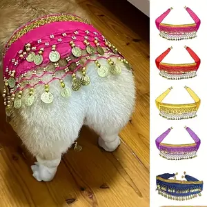 Pet Dog Sequin Belly Dance Hip Scarf, Shiny Tassel Waist Chain with Tail Curtain Design, Cute Dog Costume Belt for Dance Performance, Dress Up, Holiday Party Decor, Funny Pet Gift