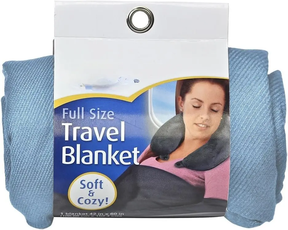 Cozy Compact Airplane Travel Blanket for Your Flight, , Camping,  or Comforting Warmth Anywhere! - Light Blue