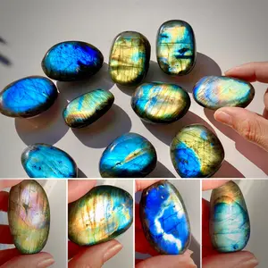 Perfect Flash Labradorite Palm Stones Edge to Edge Super Bright Blue Yellow Green Multicolor Flash Stunning Crystal Carving 3-6cm 1.0-2.5"
