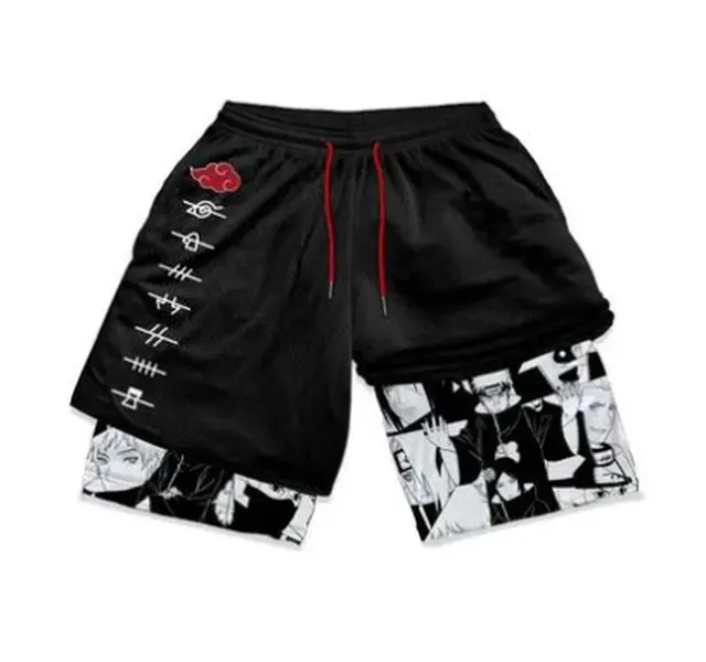 Men's Naruto Pain Graphic 2-in-1 Activewear Shorts - Elastic Waist Athleisure Street, Gym Workout, Casual Summer Double Layer Bottoms, Athleisure Street Shorts, Casual Graphic Shorts