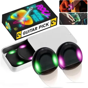 Auto Glow Guitar Picks with  - LED Light Up Picks for Bass, Acoustic & Electric Guitar (0.6mm Medium) - Includes Pick Case,  for Musicians, Non-Slip Grip Stage Plectrum(Purple and Green)