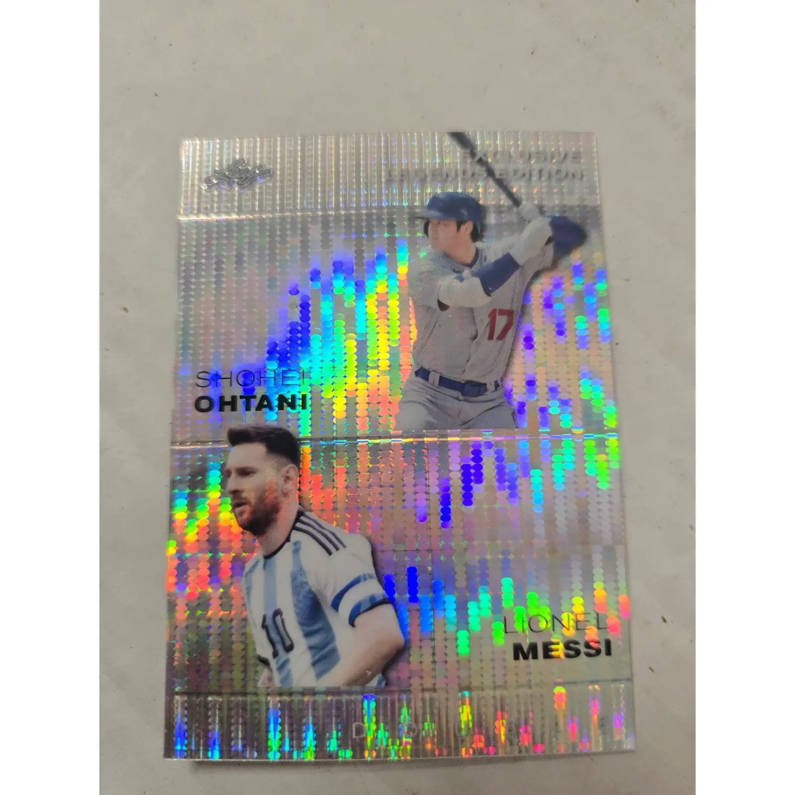 2023 Leaf Metal Dual Shohei Ohtani & Lionel Messi Metallic Foil /25 Edition Pulsar Refractor Sports Trading Card