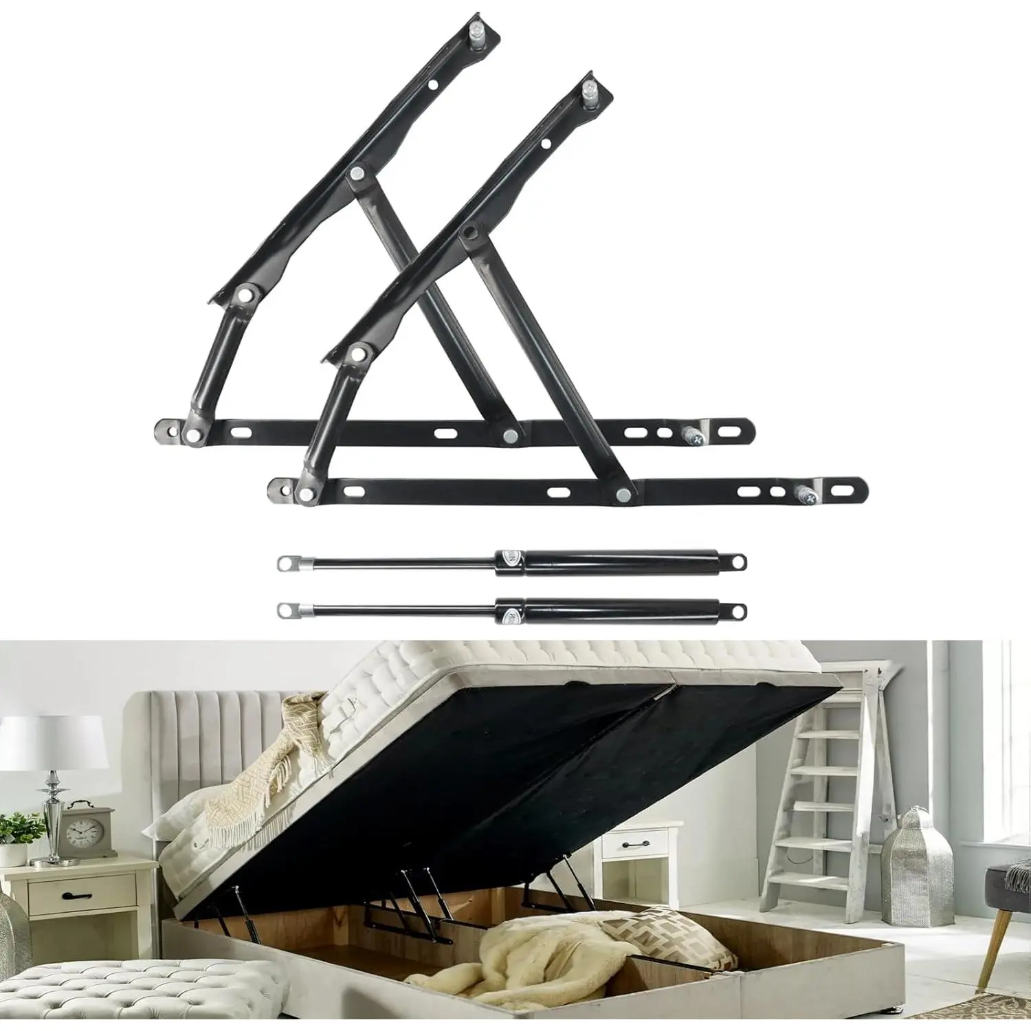 Heavy Duty Hydraulic Mattress Lift Storage Bed Mechanism - 85kg Weight Capacity, Foldable Spring Hinge, 2-Pack Set for Mattress Box, Sofa Bed Space-Saving (Tools & Hardware, Ropes Chains & Pulleys), Set Pack