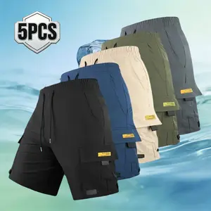 Summer ice silk quick drying men's multi pocket work pants, loose casual versatile shorts