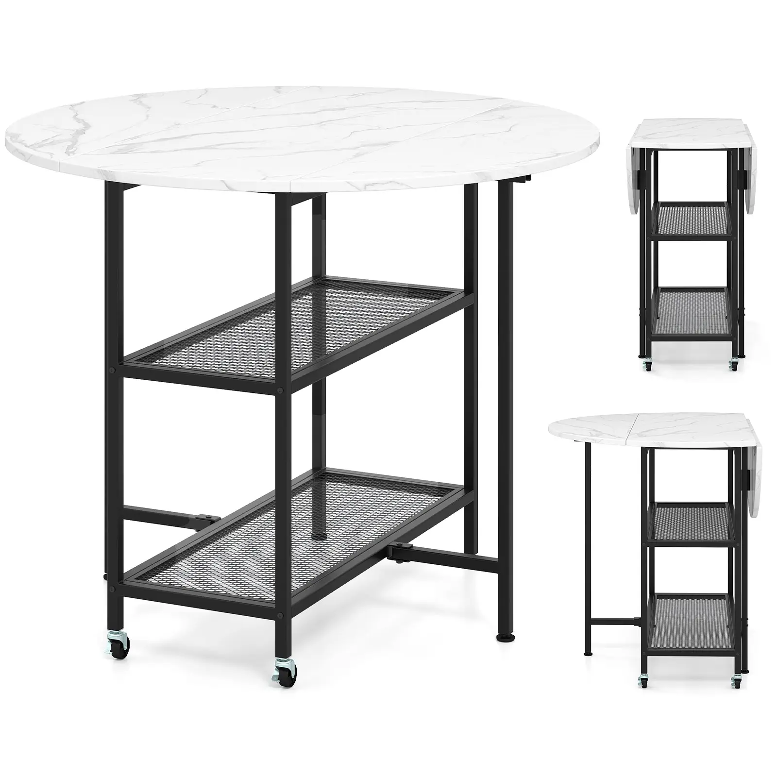 COSTWAY - Folding Round Dining Table with Lockable Wheels-White