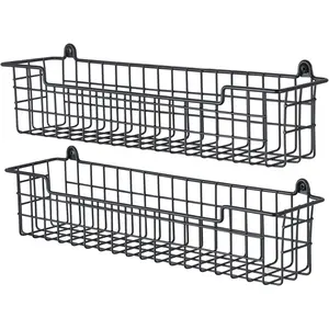 Spice Rack Organizer Wall Mount, Spice Organization Storage Shelf for Cabinet Door, 2 Packs Space Saving Wall Spice Rack for Kitchen, Black