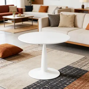 ARCH Round Tulip Dining Table for 2-4 Persons, 42.Inch  Kitchen Table with Sturdy Golden Metal Pedestal Base, Modern Bistro Table for Space, Apartment, Cafe, Office, Living Room (White)