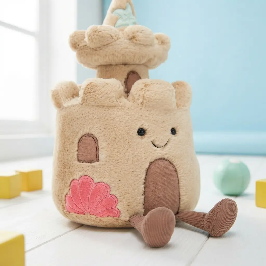 Jellycat Smiling Sandcastle Plush Toy Amuseables Beach Castle Stuffed Plush Cute Summer Collectible