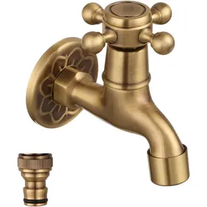 Antique Brass Outdoor Garden Faucet Wall Mount Water Decorative Hose Single Cold Tap NPT 1/2 inch Connection Spigot