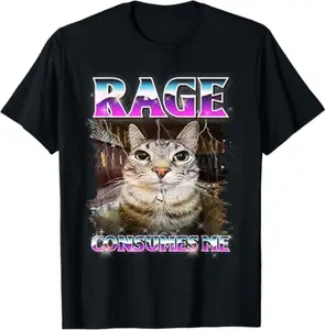 Rage Consumes Me Funny Silly Cat T-Shirt Unique Humorous Graphic Design for Cat Lovers Casual Menswear Comfortable Fit Perfect Gift