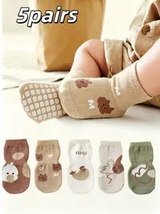 5 Pairs New Infant Socks for Spring Summer Fall, Cute Cartoon Pattern, Non-Slip Silicone Bottom, Suitable for 0-5 Years Old Babies
