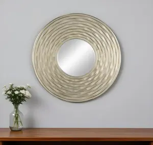 HomeRoots 485078 31 in. Silver Round Dimensional Thick Frame Accent Mirror